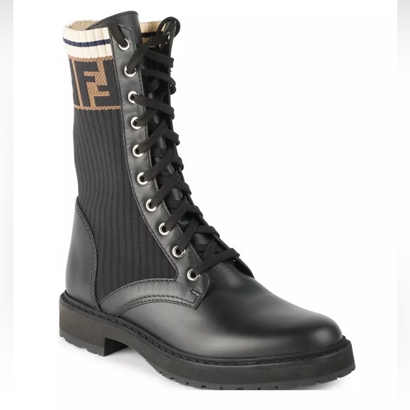 FENDI Boots - Brand New (no box) - Size 7
Rockoko Leather & Knit Combat Boots - Picture 1 of 6